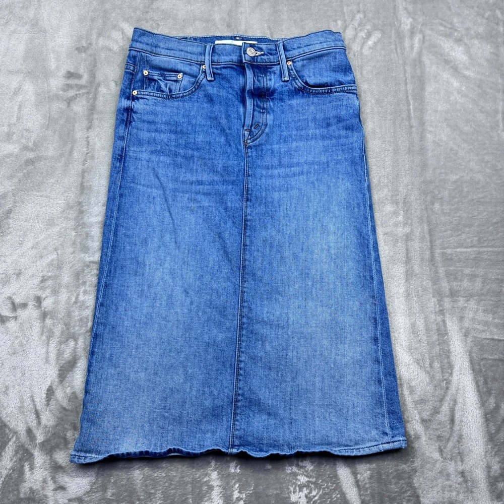 MOTHER The Vagabond Midi Skirt Sz 25 Fits‎ 26" Denim Blue Wash Crashing Women's